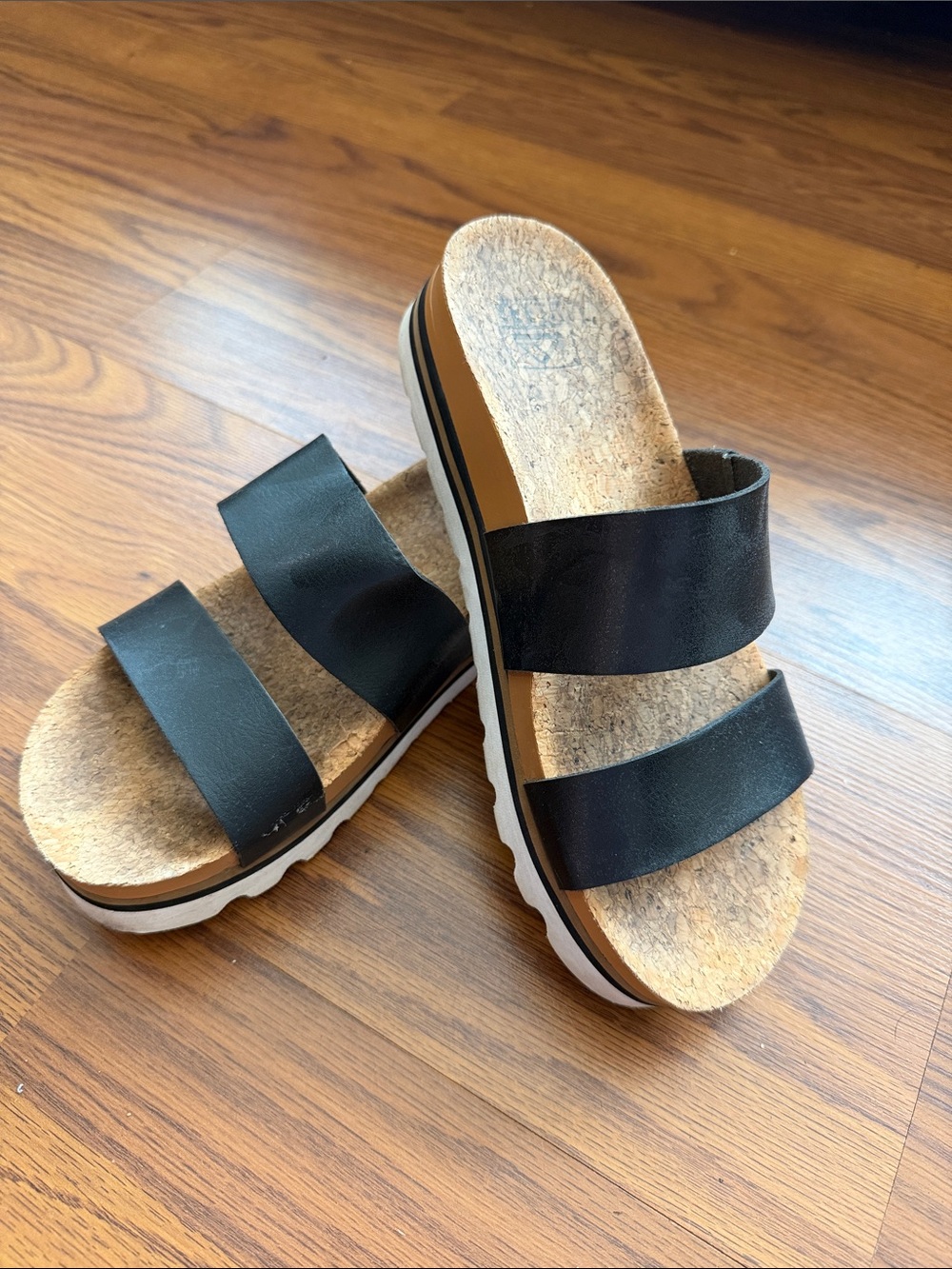 Reef Black Double-Strap Cork Slide Sandals for Women
